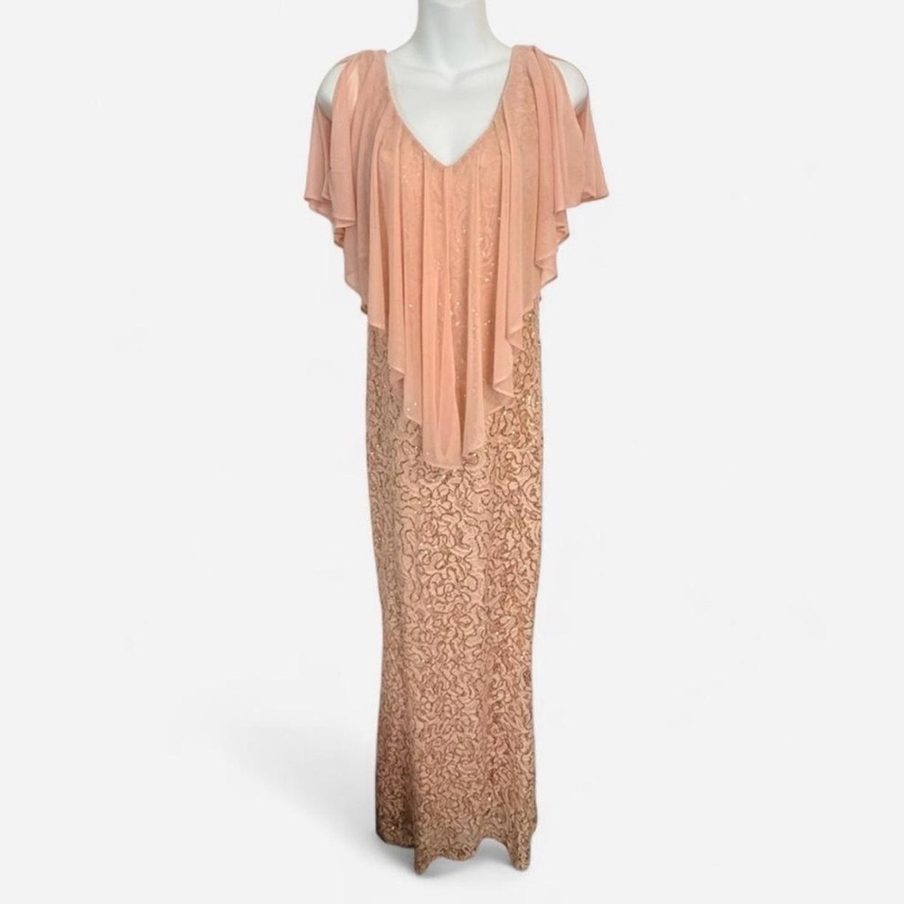 Marina Blush Pink Sequin Formal Dress, Attached Capelet, Size 6